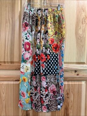 Shana Size S Viscose Silk Boho Hippie Mixed-Print Patchwork Floral Flowy Pants